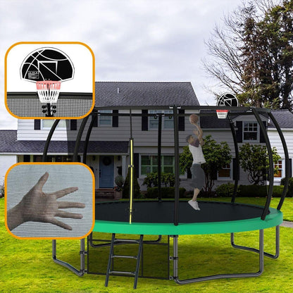 12FT Recreational Kids Trampoline with Safety Enclosure Net & Ladder, Outdoor Recreational Trampolines