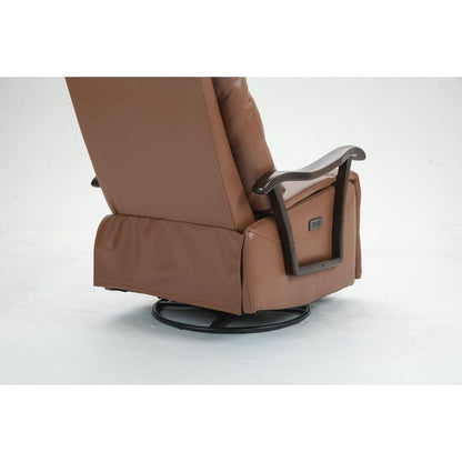 Swivel Rocker Recliner Power Glider Chair with Solid Wood Armrests - Extra Wide Reclining Sofa Chair Upholstered Faux Leather Living Room Single Sofa 350 lbs