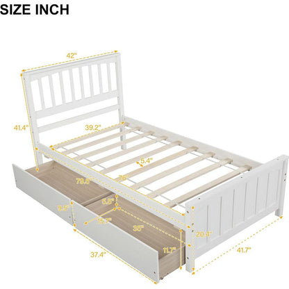 Twin size Platform Bed with Two Drawers, White