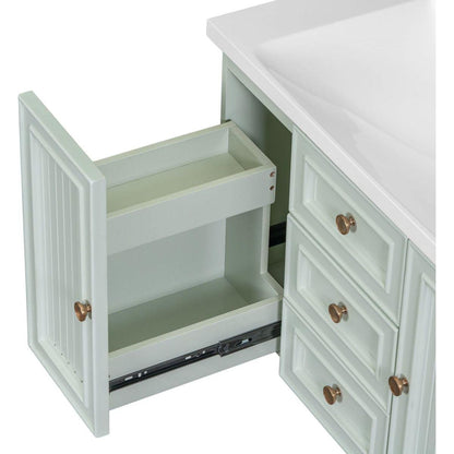 30" Wall Mounted Bathroom Vanity with Sink Combo, Functional Drawer, Solid Wood & MDF Board & Ceramic, Green