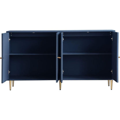 Modern Blue Lacquered 4 Door Wooden Cabinet Sideboard Buffet Server Cabinet Storage Cabinet, for Living Room, Entryway, Hallway, Office, Kitchen and Dining Room