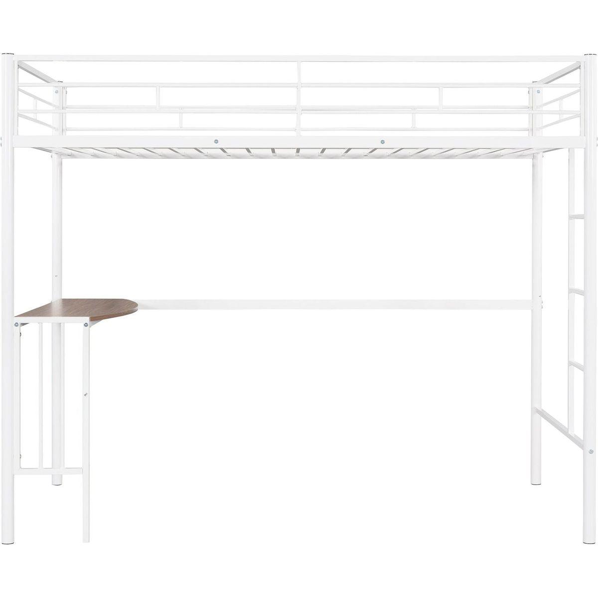 Twin Metal Bunk Bed with Desk, Ladder and Guardrails, Loft Bed for Bedroom, White