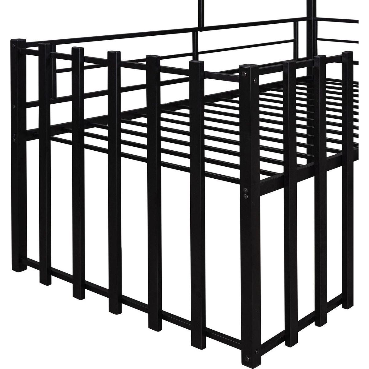 Metal Twin size Loft Bed with Roof, Window, Guardrail, Ladder Black