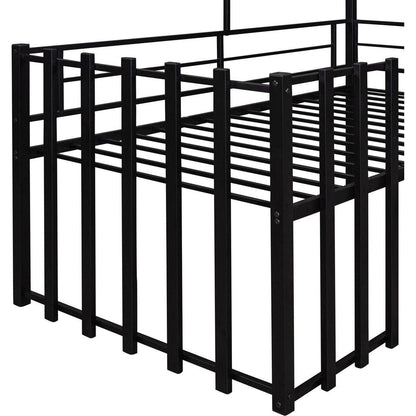 Metal Twin size Loft Bed with Roof, Window, Guardrail, Ladder Black