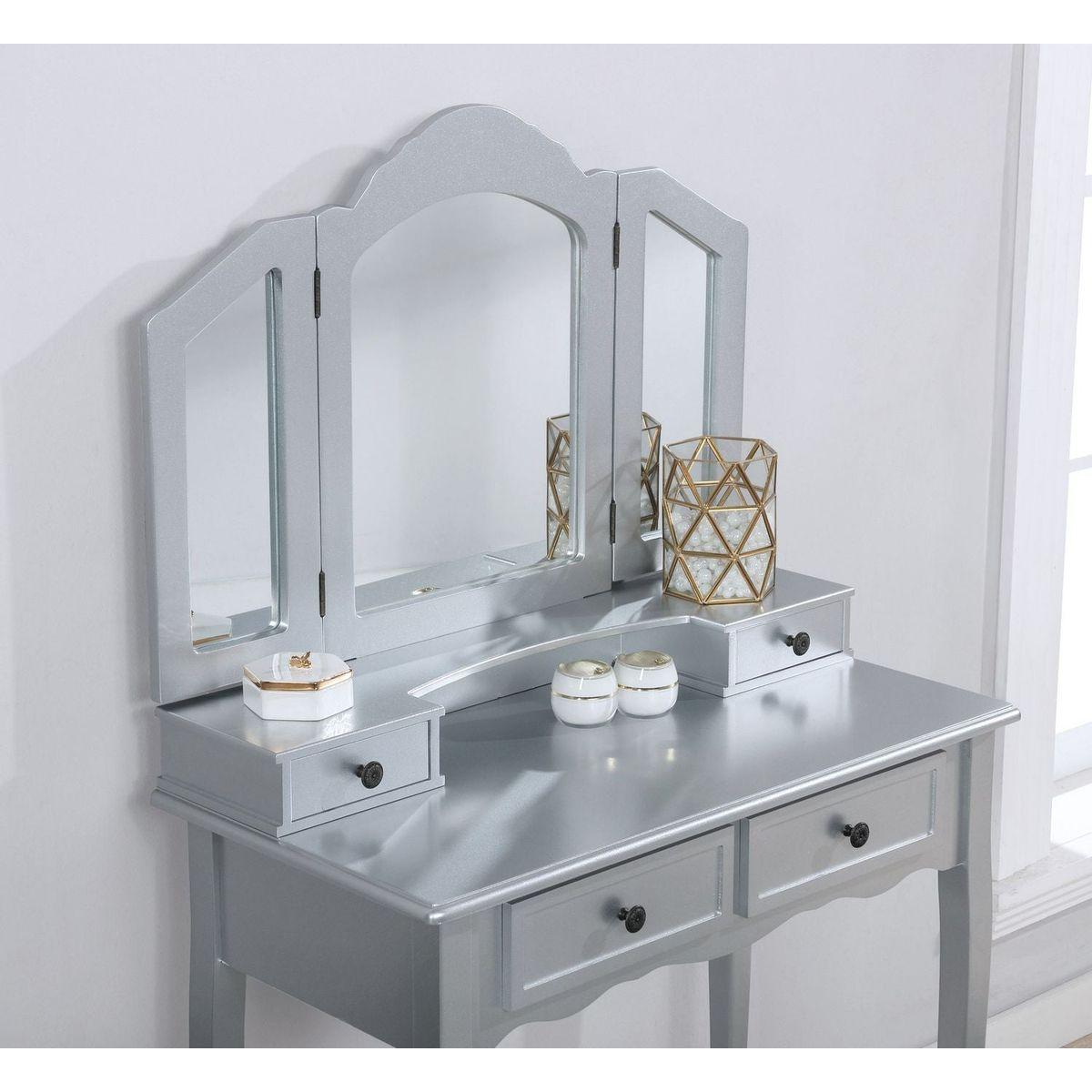 Sanlo Wooden Vanity Make Up Table and Stool Set, Silver