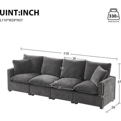 110x29" Modern Modular Sofa, 4 Seat Chenille Sectional Couch Set with 2 Pillows Included, Freely Combinable Indoor Funiture for Living Room, Apartment, Office, 2 Colors