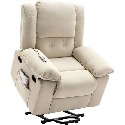 Massage Recliner,Power Lift Chair for Elderly with Adjustable Massage and Heating Function,Recliner Chair with Infinite Position and Side Pocket for Living Room, Beige