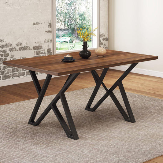 Indoor Dining Table With Metal Legs,Walnut