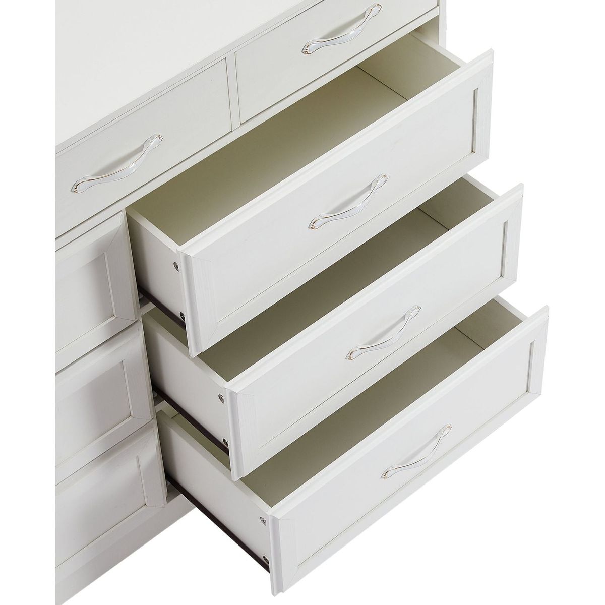 Bedroom dresser, 9 drawer long dresser with antique handles, wood chest of drawers for kids room, living room, entry and hallway, White, 47.56"W x 15.75"D x 34.45"H.