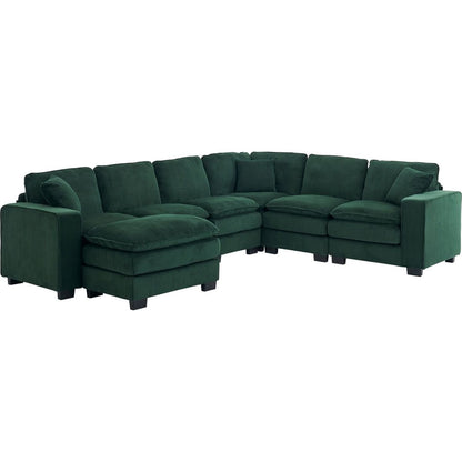 Modern U Shaped 6-seat Sectional Sofa Couch with one Ottoman and three toss pillows, Modular Sofa for Living Room,Corduroy sofa