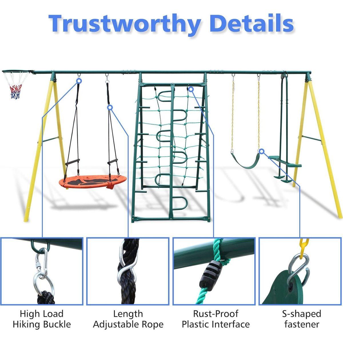 Indoor/Outdoor Metal Swing Set with Safety Belt for Backyard