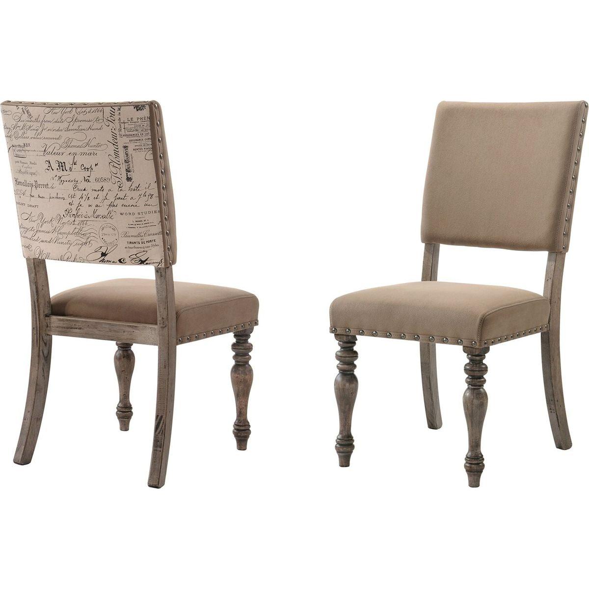 Birmingham Script Printed Driftwood Finish Dining Chair with Nail head, Set of 2