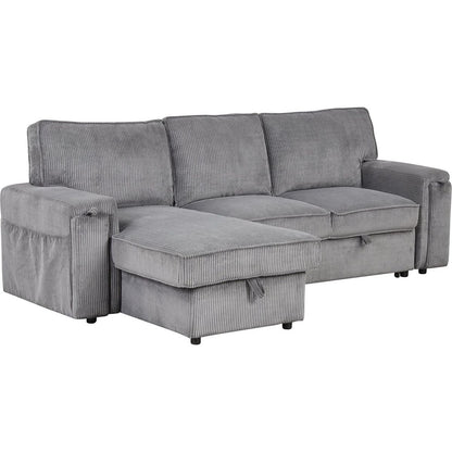 Upholstery Sleeper Sectional Sofa with Storage Bags and 2 cup holders on Arms