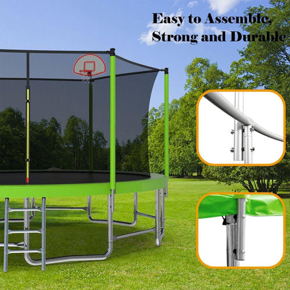 16FT Trampoline with Balance Bar & Basketball Hoop&Ball, ASTM Approved Reinforced Type Outdoor Trampoline with Enclosure Net