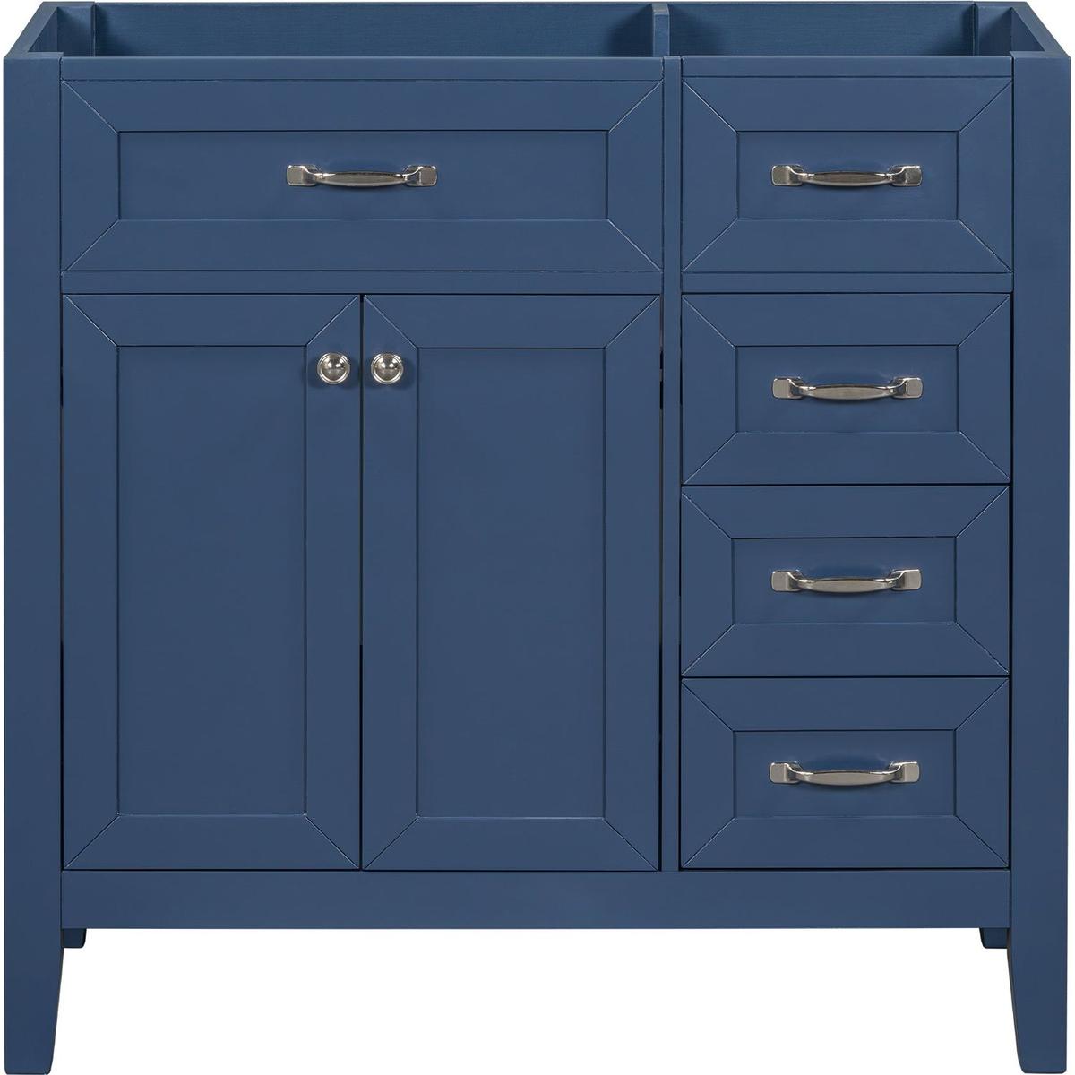 36" Bathroom Vanity without Sink, Cabinet Base Only, Bathroom Cabinet with Drawers, Solid Frame and MDF Board, Blue