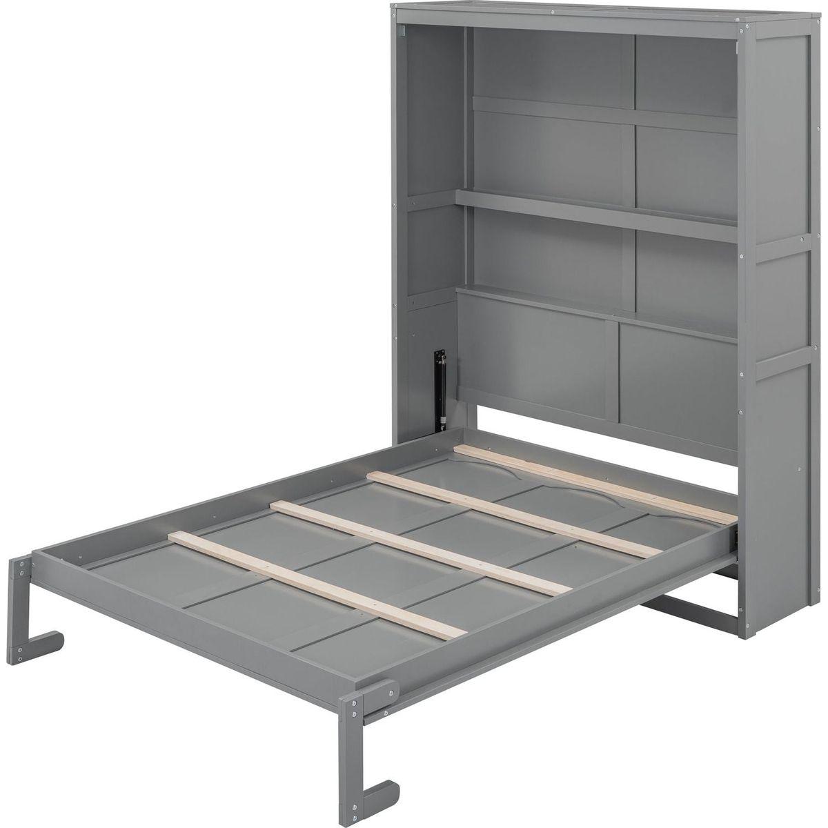 Full Size Murphy Bed Wall Bed with Shelves,Gray