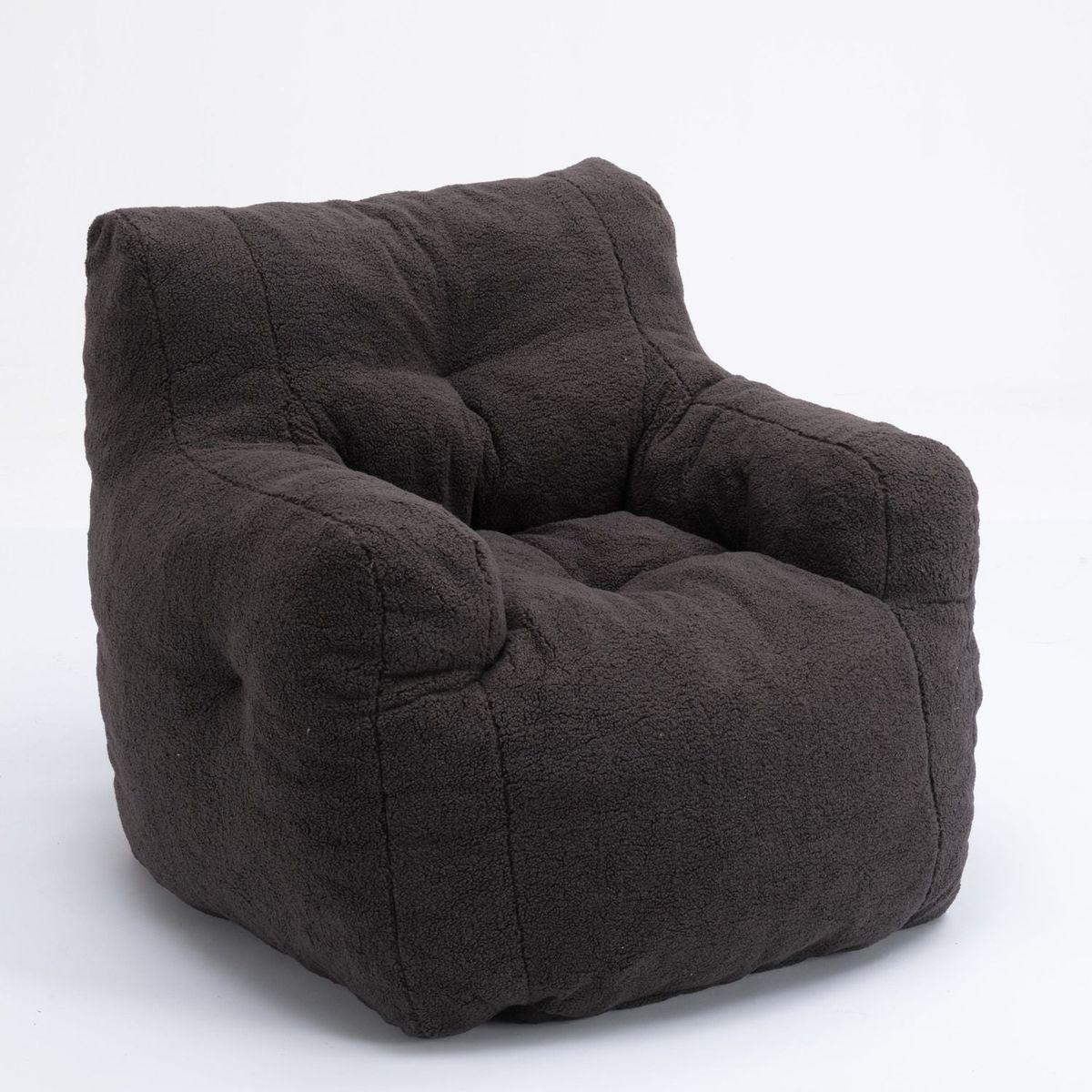 Soft Teddy Fabric Tufted Foam Bean Bag Chair With Teddy Fabric Dark Gray