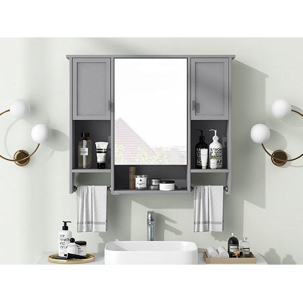 35" x 28" Modern Wall Mounted Bathroom Storage Cabinet, Bathroom Wall Cabinet with Mirror, Medicine Cabinet with Towels Bar