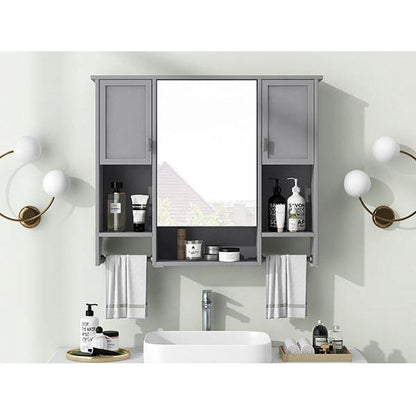 35" x 28" Modern Wall Mounted Bathroom Storage Cabinet, Bathroom Wall Cabinet with Mirror, Medicine Cabinet with Towels Bar