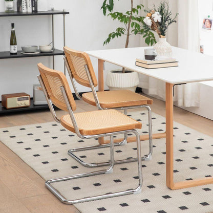 Dining Chairs Set of 2, Velvet Rattan Side Accent Chairs with Chrome Legs, Modern Mid Century Breuer Designed Chairs, Upholstered Dining Living Room Kitchen Chairs