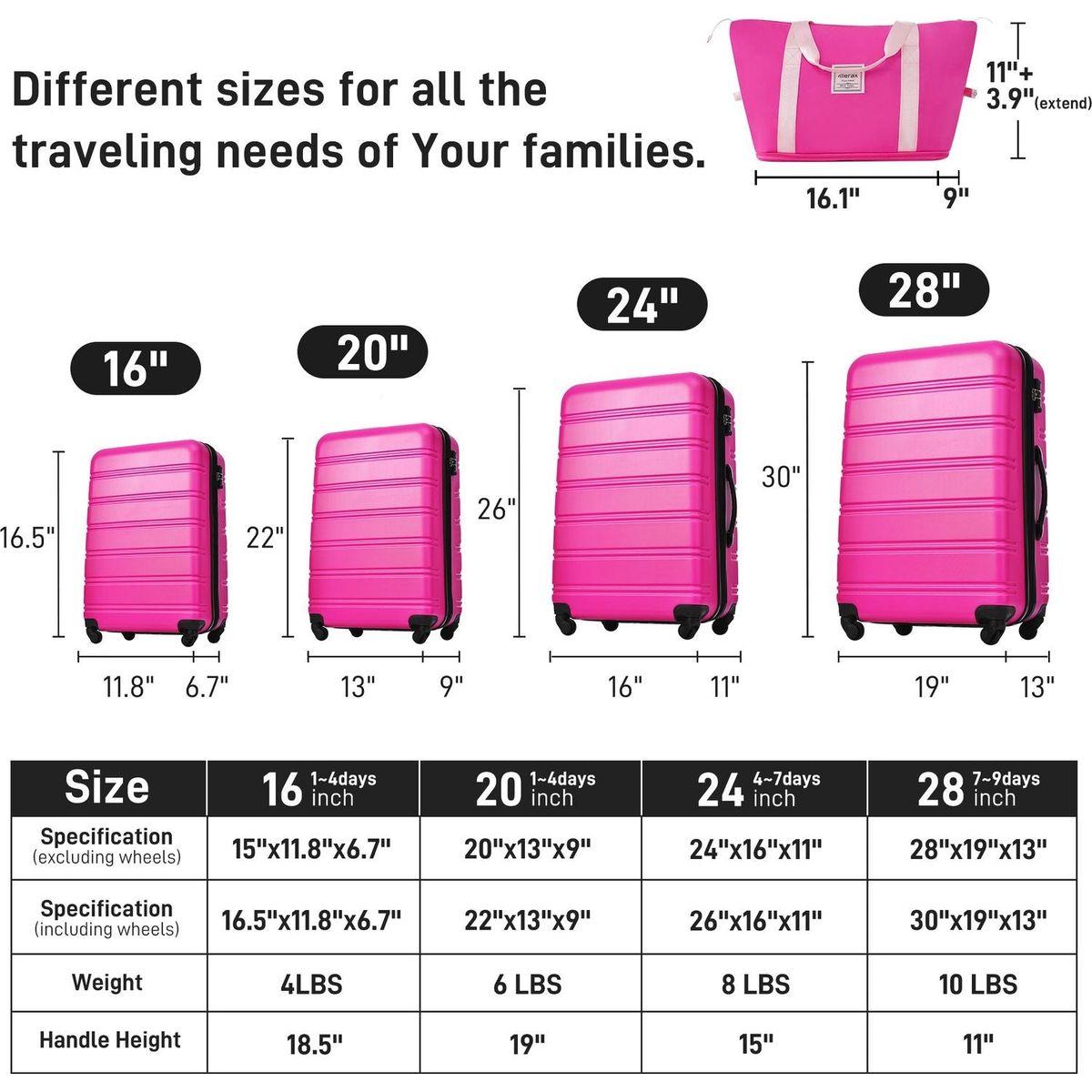 Hardshell Luggage Sets 4 pcs + Bag Spinner Suitcase with TSA Lock Lightweight-16"+20"+24"+28" Luggages