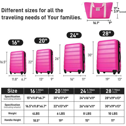 Hardshell Luggage Sets 4 pcs + Bag Spinner Suitcase with TSA Lock Lightweight-16"+20"+24"+28" Luggages