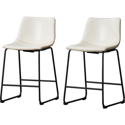 Lotusville Vintage PU Leather Counter Height Stools, Set of 2, White