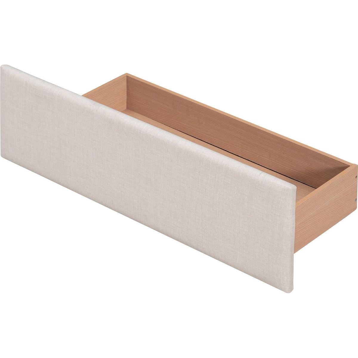 Upholstered Platform Bed with Classic Headboard and 4 Drawers, No Box Spring Needed, Linen Fabric, Queen Size Beige