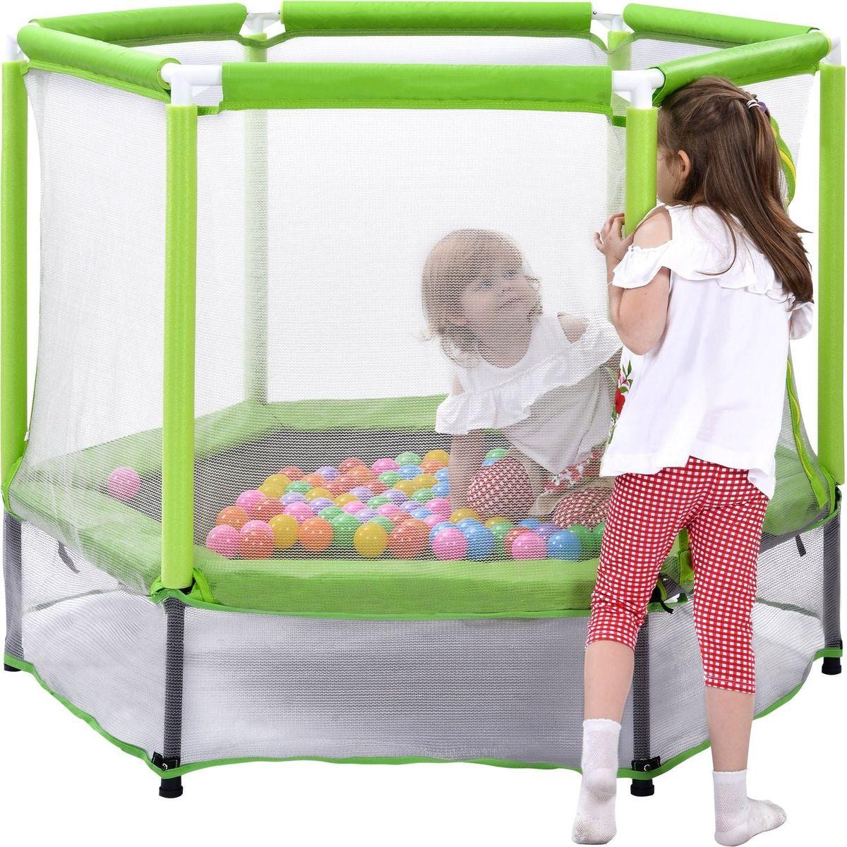 55" Toddlers Trampoline with Safety Enclosure Net and Balls, Indoor Outdoor Mini Trampoline for Kids