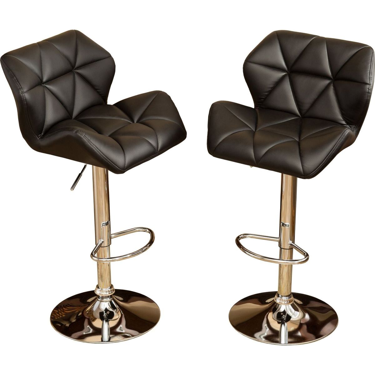 Glasgow Contemporary Tufted Adjustable Height Hidraulic Bar Stools, Set of 2, Black - Streamdale Furniture