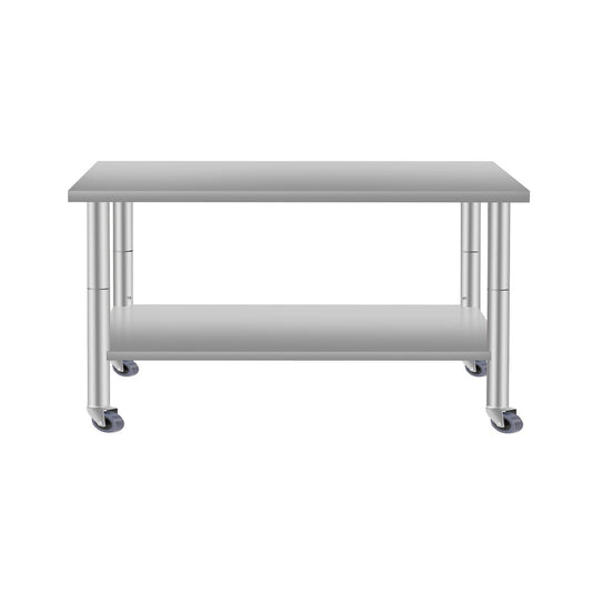 48''*24'' Commercial Work Table for Restaurant and Home Stainless Steel Kitchen Prep Table with Under Shelf with wheels - Streamdale Furniture