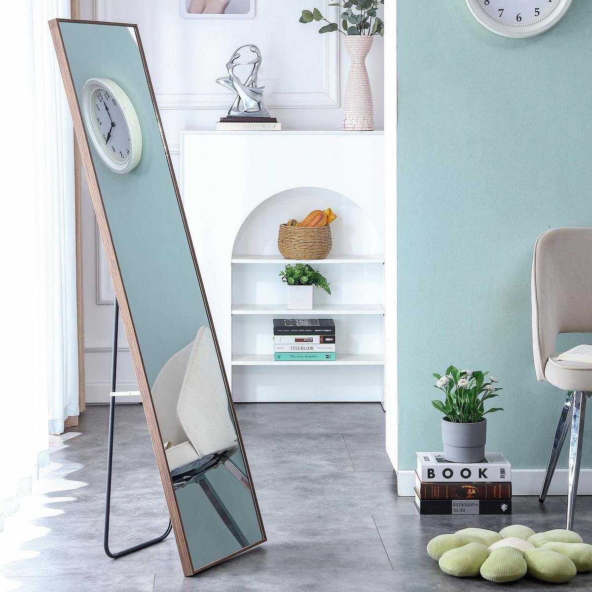 4rd generation packaging upgrade brown solid wood frame full body mirror, dressing mirror, decorative mirror, clothing store, floor standing mirror.