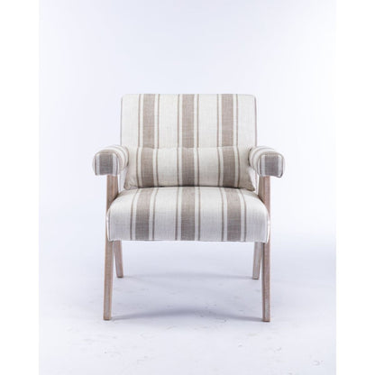 Accent chair, KD rubber wood legs with black finish. Fabric cover the seat. With a cushion.Grey Stripe