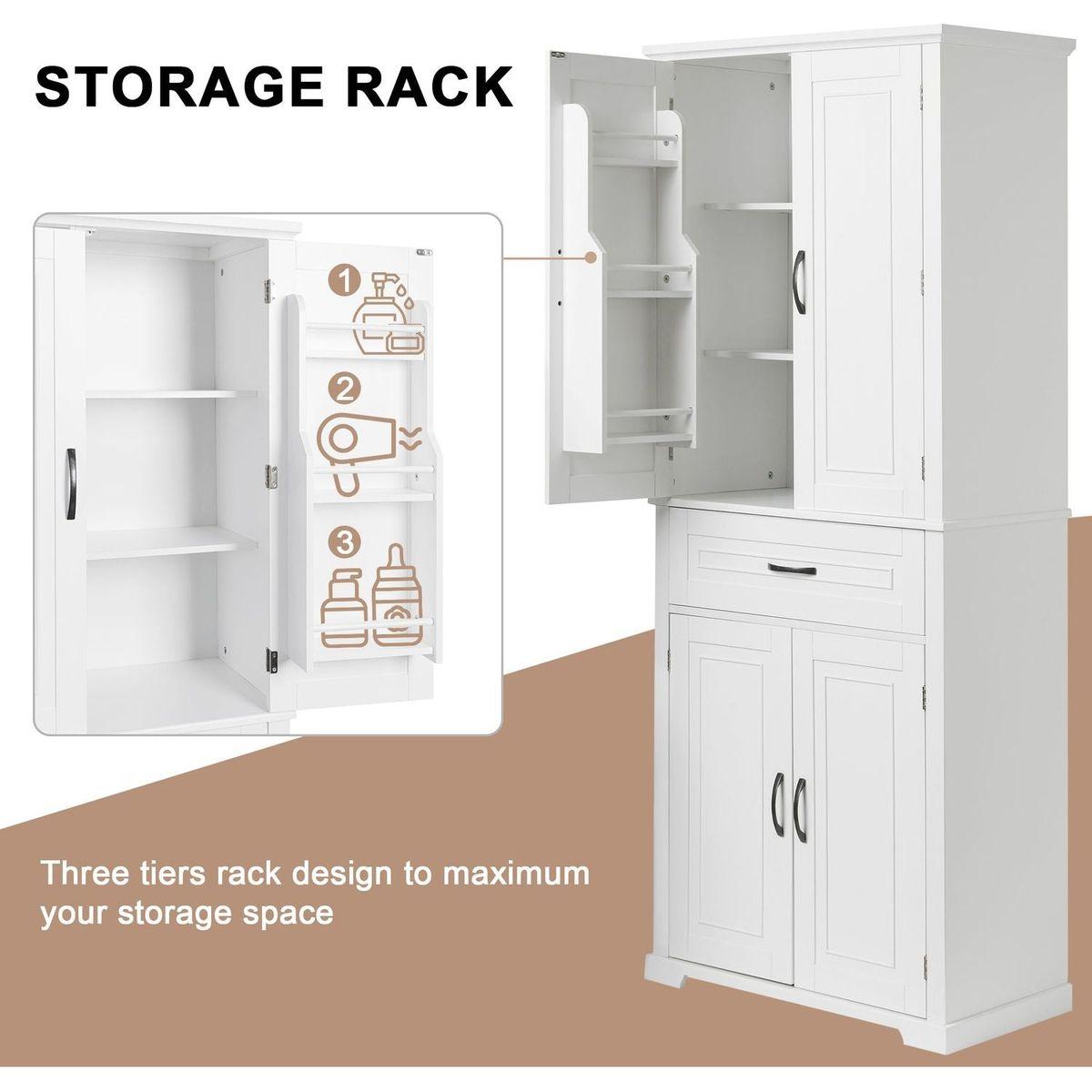 Bathroom Storage Cabinet with Doors and Drawer, Multiple Storage Space, Adjustable Shelf, White
