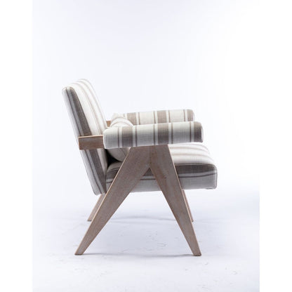 Accent chair, KD rubber wood legs with black finish. Fabric cover the seat. With a cushion.Grey Stripe