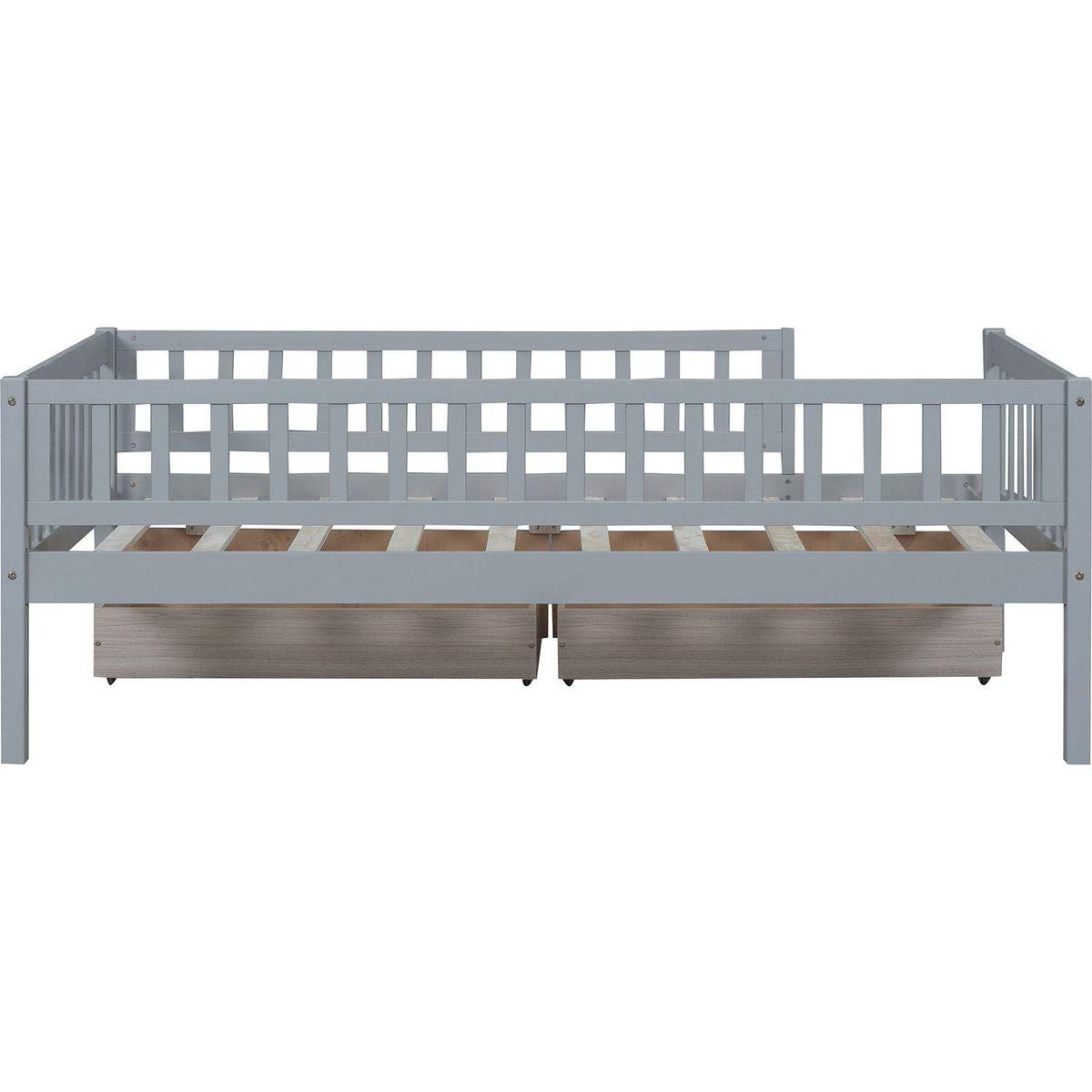Twin Size Daybed Wood Bed with Two Drawers, Gray