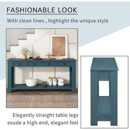 Console Table/Sofa Table with Storage Drawers and Bottom Shelf for Entryway Hallway(Dark Blue)