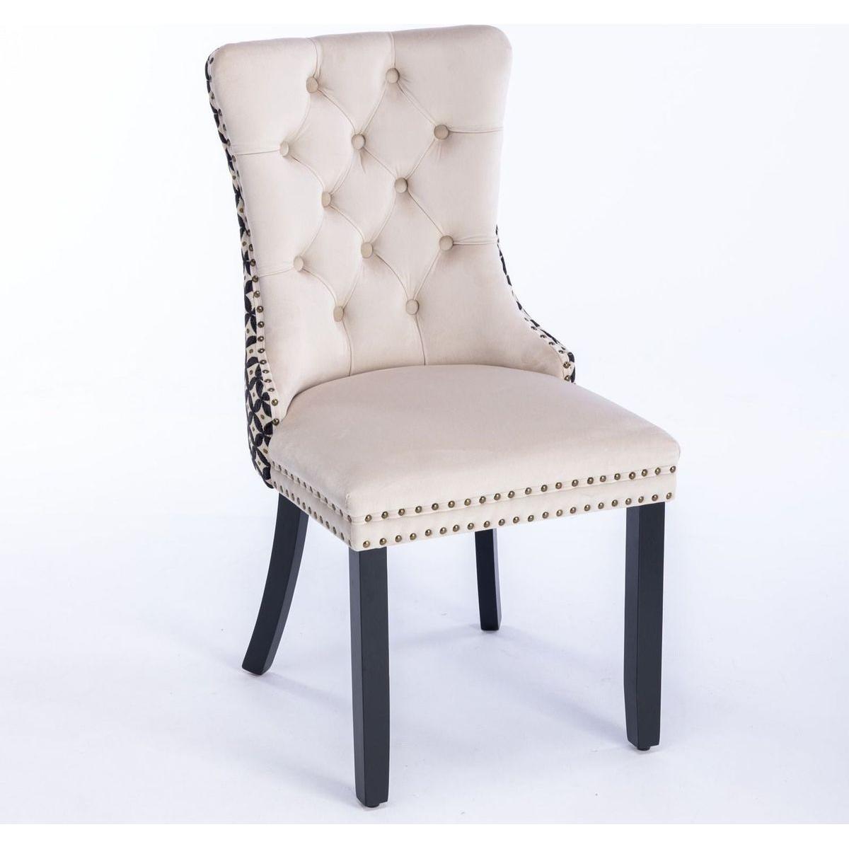Classic Velvet Dining Chairs, High-end Tufted Solid Wood Contemporary Velvet Upholstered Dining Chair with Wood Legs Nailhead, SET OF 2,Beige and Patterned