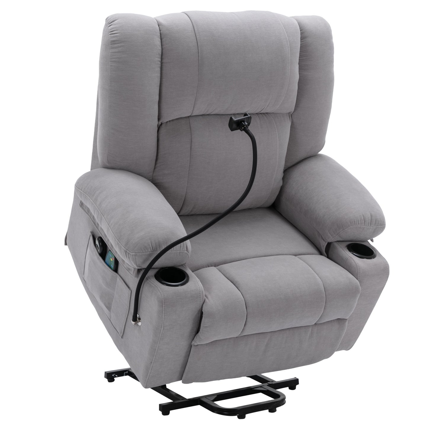 Power Lift Recliner Chair Electric Recliner for Elderly Recliner Chair with Massage and Heating Functions, Remote, Phone Holder Side Pockets and Cup Holders for Living Room, Grey