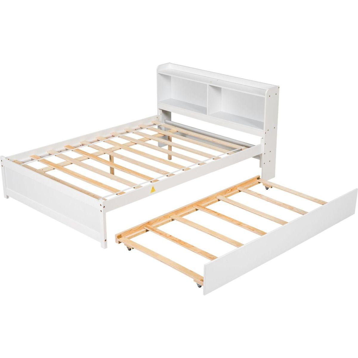 Full Bed with Trundle,Bookcase,White