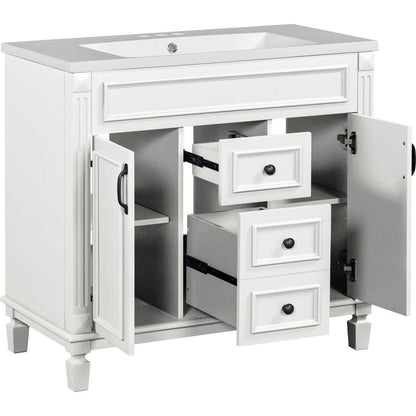 36" Bathroom Vanity with Top Sink, Modern Bathroom Storage Cabinet with 2 Soft Closing Doors and 2 Drawers, Single Sink Bathroom Vanity