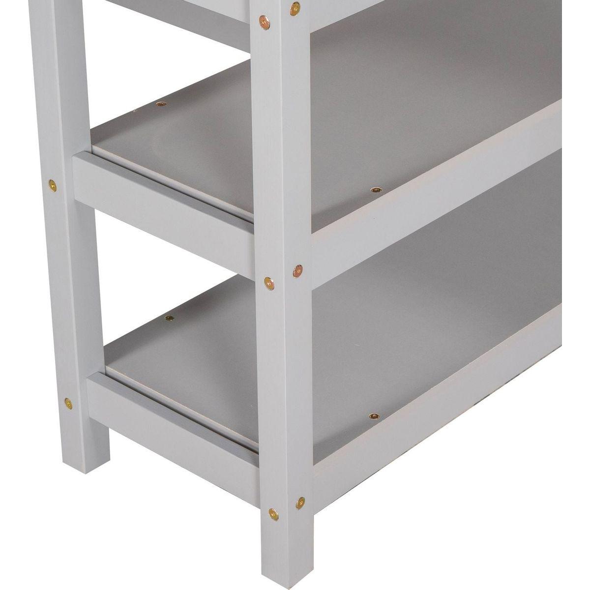 Twin Size Loft Bed with Storage Shelves and Under-bed Desk, Gray