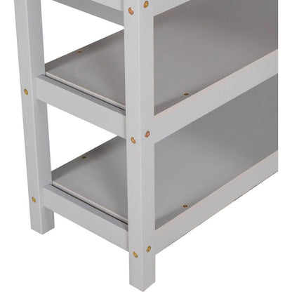 Twin Size Loft Bed with Storage Shelves and Under-bed Desk, Gray