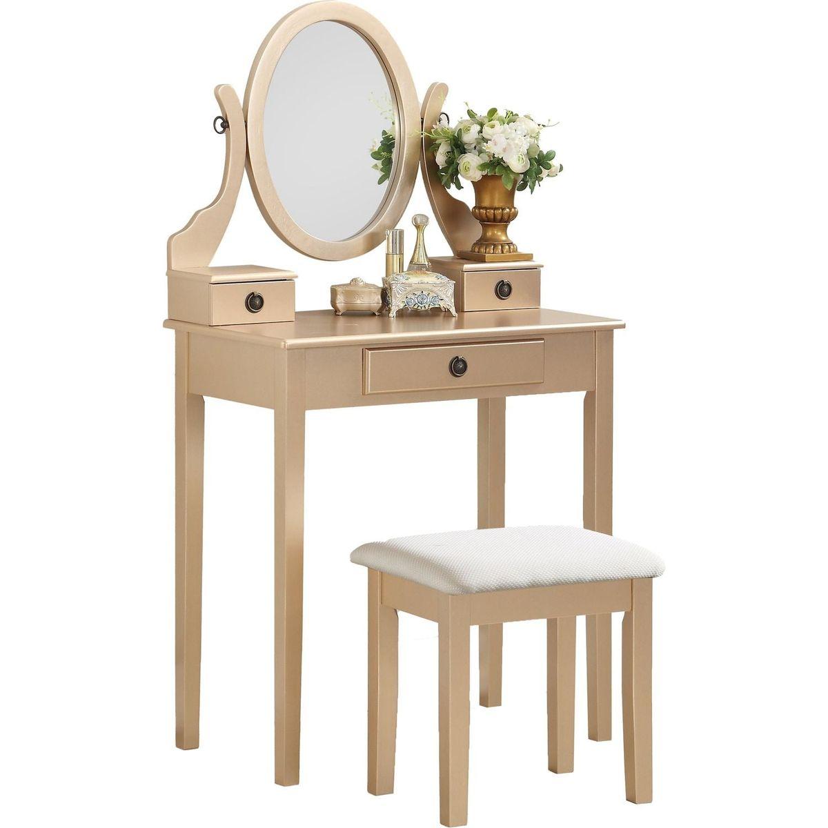 Moniys Wood Moniya Makeup Vanity Table and Stool Set, Gold