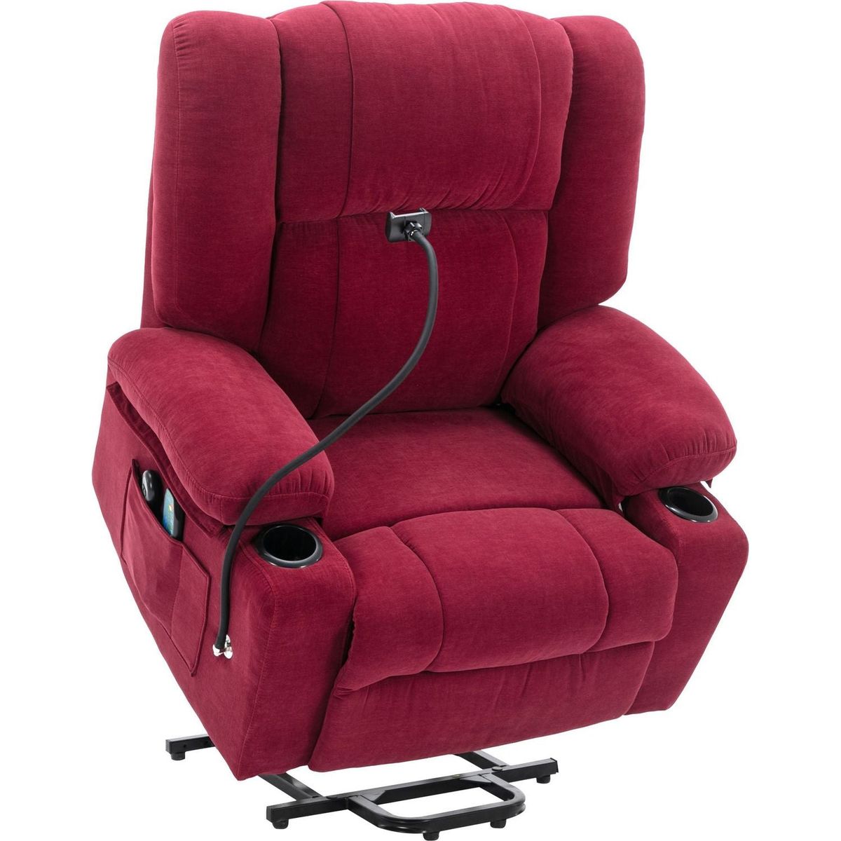 Power Lift Recliner Chair Electric Recliner for Elderly Recliner Chair with Massage and Heating Functions, Remote, Phone Holder Side Pockets and Cup Holders for Living Room, Red