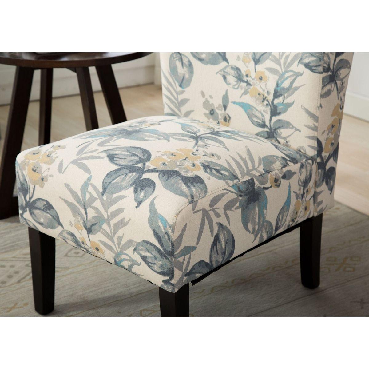 Capa Print Fabric Armless Contemporary Accent Chair, Blue Leaves