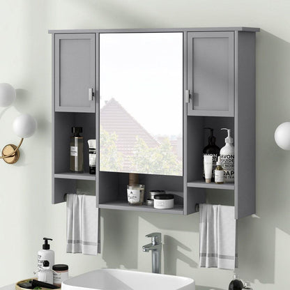 35" x 28" Modern Wall Mounted Bathroom Storage Cabinet, Bathroom Wall Cabinet with Mirror, Medicine Cabinet with Towels Bar
