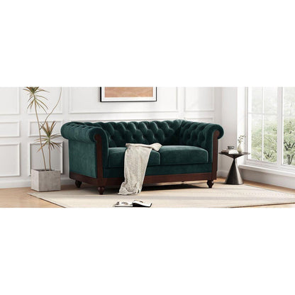 VIVALUX 59.44" Chesterfield Velvet Loveseat Sofa,2-Person Rolled Arm Dutch Plush Upholstered Sofa Couch with Tufted Button for Living Room, Bedroom, Small Places,Forest Green