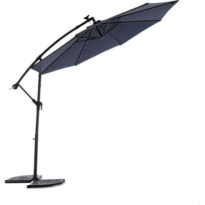 10ft Solar LED Offset Hanging Market Patio Umbrella (Navy blue)