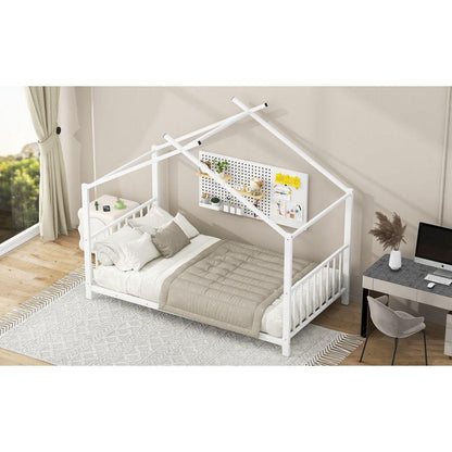 Twin Size Metal House Platform Bed, White